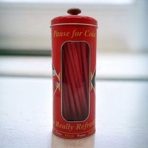Coca Cola Straw Container Tin Pause for Coke Really Refreshed Red NWOT
